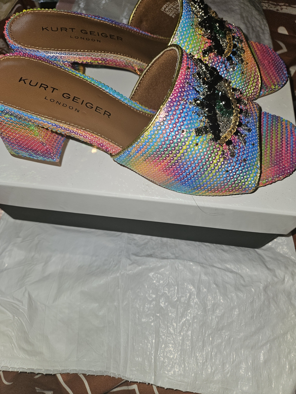 Kurt Geiger Rainbow Sequin Eye Slide Sandals - Picture 2 of 5